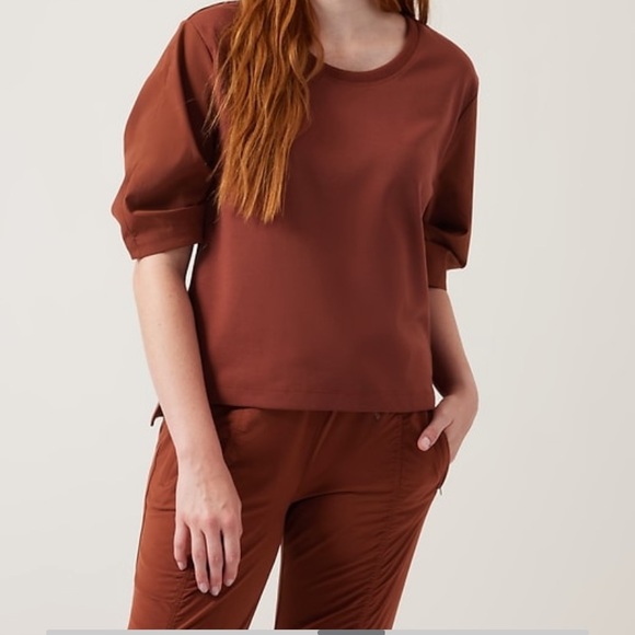 Athleta, color, mahogany, for work or play, small, petite top, short sleeve - Picture 2 of 7